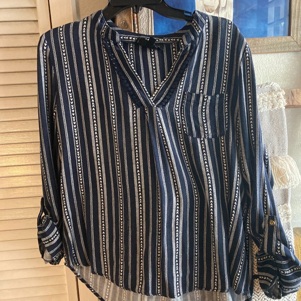 Dark Blue Striped Boho Blouse